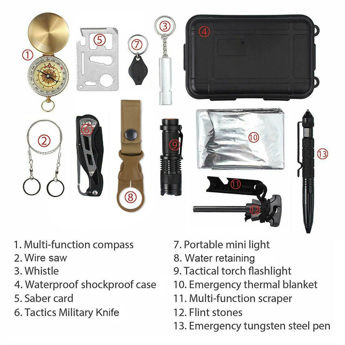 14 in 1 Outdoor Emergency Survival Gear Kit Camping Tactical Tools SOS ...